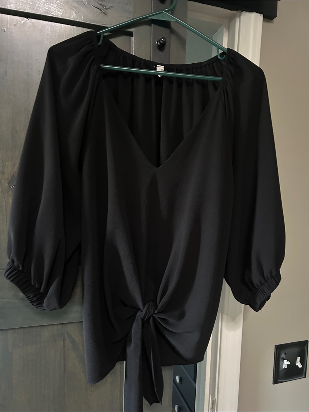Tyche Black V-Neck Tie-Front Blouse
